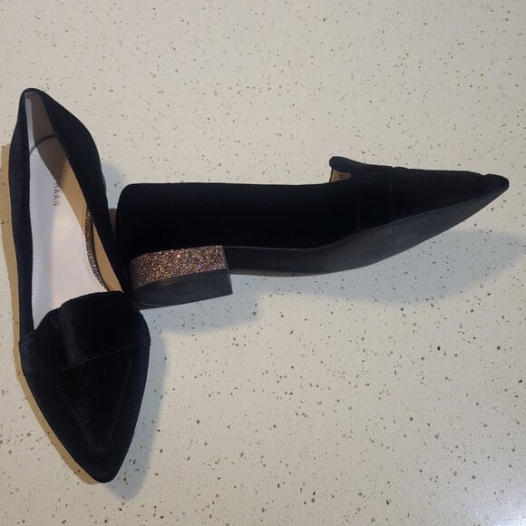 Black Velvet Loafers Ladies Size 8 Cole Haan Marlee Skimmer Flats - Picture 10 of 12